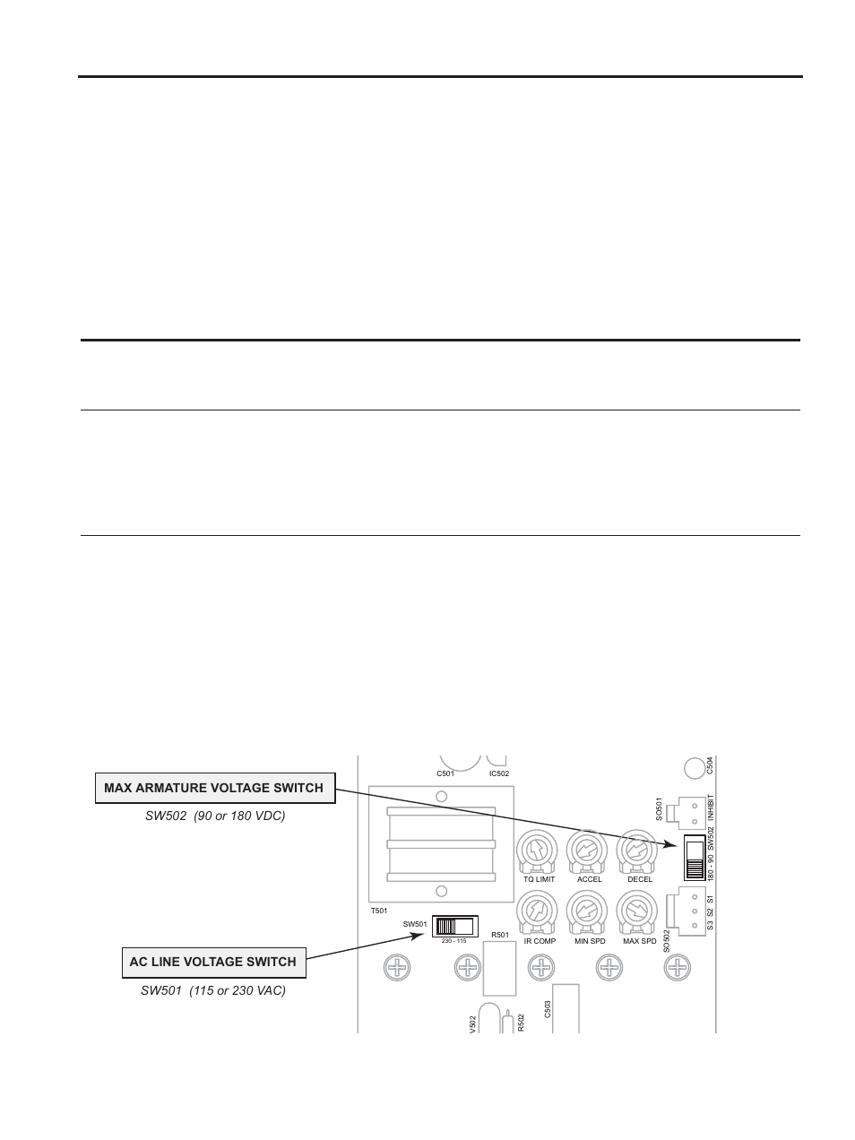 Voltage switches, Field output, Figure 4. voltage switches | Installation speedmaster™ operation manual | LEESON NEMA 4X SCR Control: 174107.00 User Manual | Page 15 / 49