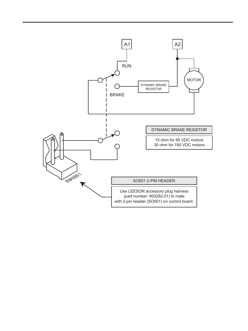 Figure 9. dynamic brake connection, Inhibit | LEESON NEMA 4X SCR Control: 174107.00 User Manual | Page 31 / 49