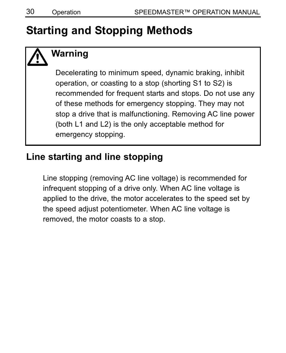 Starting and stopping methods | LEESON SCR Thyristor Motor Control User Manual | Page 36 / 60