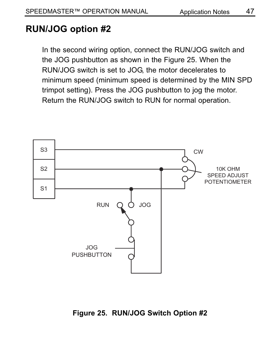 Run/jog option #2, Figure 25. run/jog switch option #2 | LEESON SCR Thyristor Motor Control User Manual | Page 53 / 60