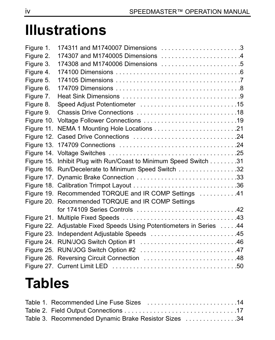 Tables, Illustrations | LEESON SCR Thyristor Motor Control User Manual | Page 6 / 60