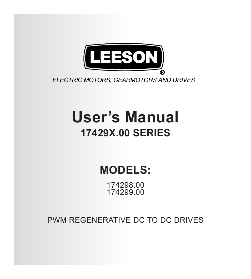 LEESON PWM DC Control: 174299 User Manual | 35 pages