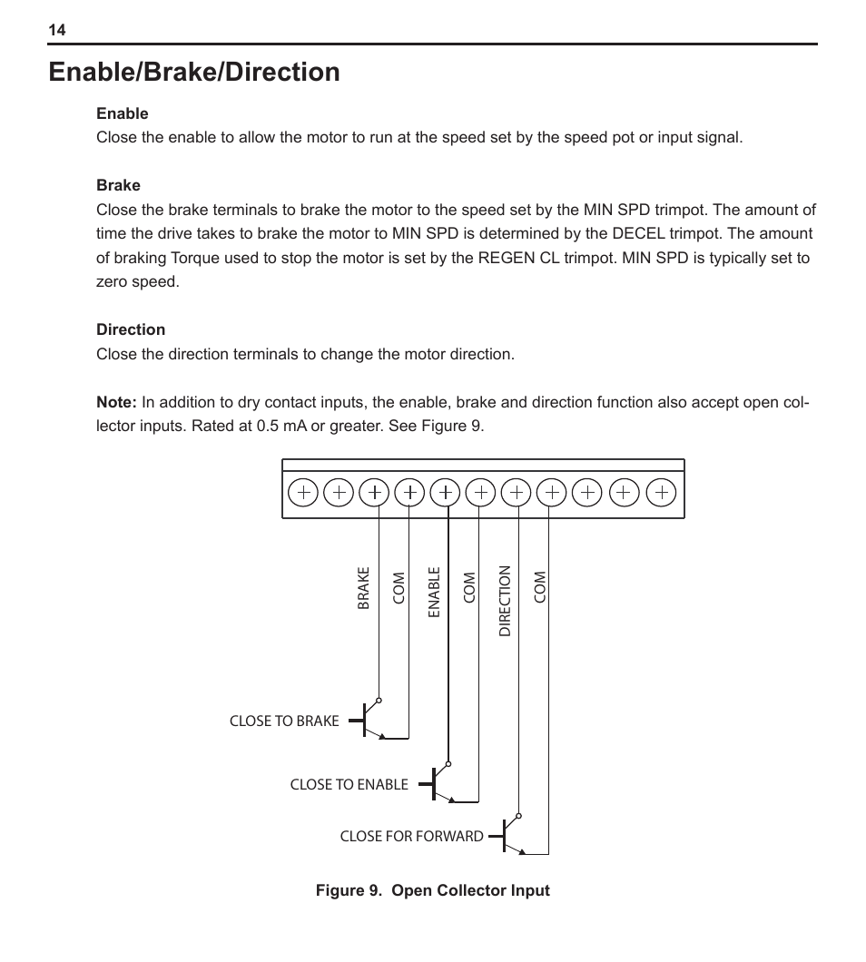 Enable/brake/direction | LEESON PWM DC Control: 174299 User Manual | Page 19 / 35
