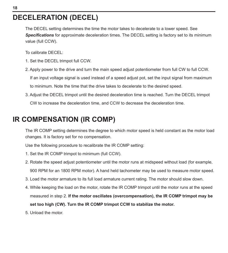 Deceleration (decel), Ir compensation (ir comp) | LEESON PWM DC Control: 174299 User Manual | Page 23 / 35