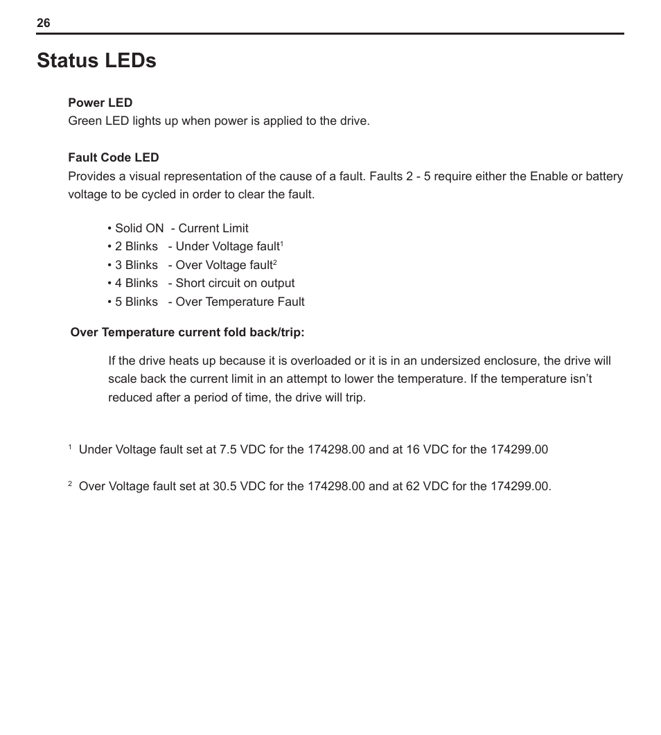 Status leds | LEESON PWM DC Control: 174299 User Manual | Page 31 / 35