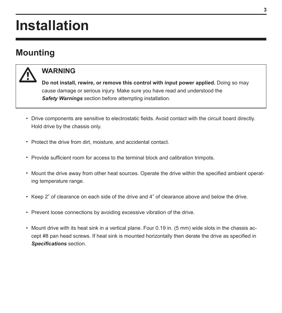 Installation, Mounting | LEESON PWM DC Control: 174299 User Manual | Page 8 / 35