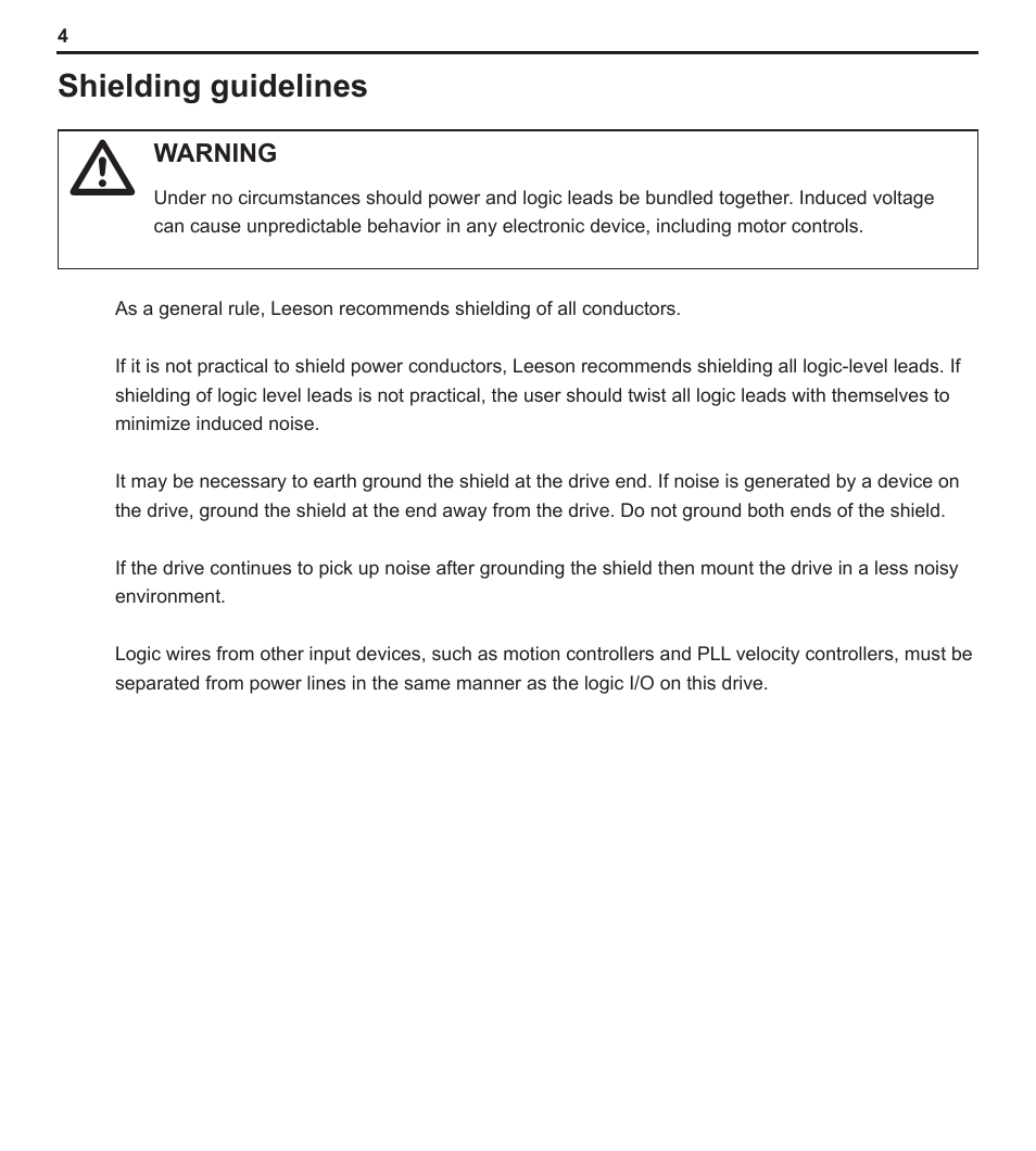 Shielding guidelines | LEESON PWM DC Control: 174299 User Manual | Page 9 / 35