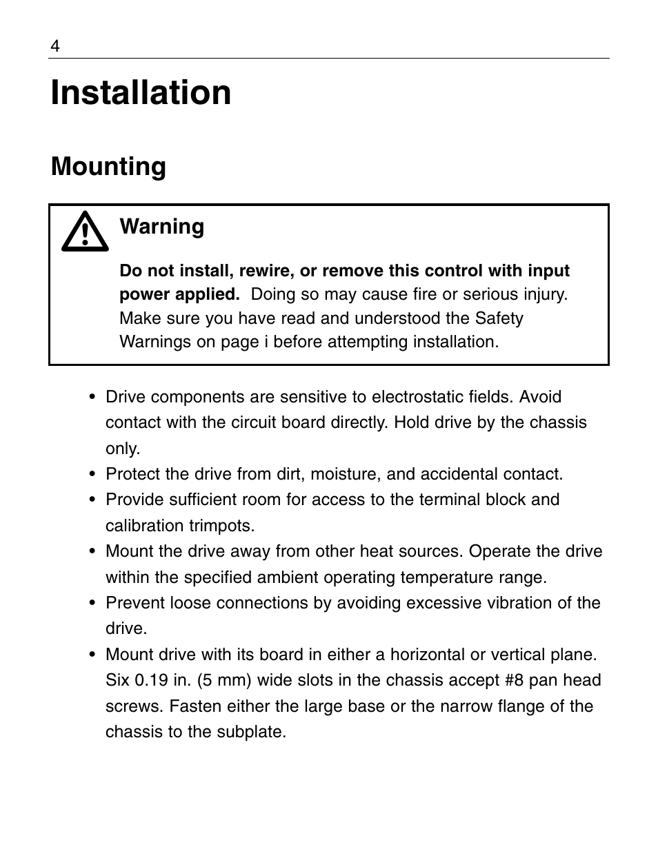 Installation, Mounting | LEESON Chassis Mount PWM Control: 175292.00 User Manual | Page 10 / 44