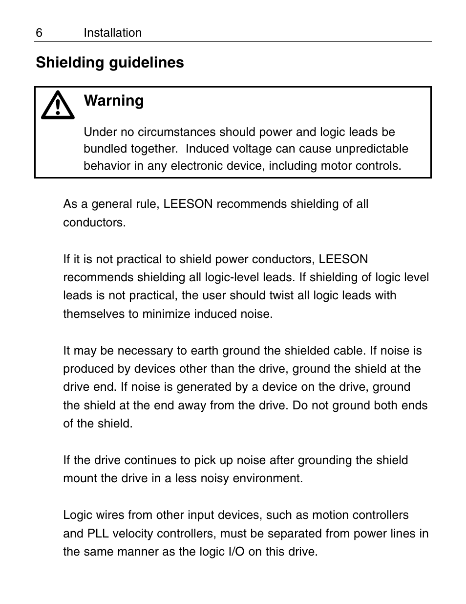 Shielding guidelines | LEESON Chassis Mount PWM Control: 175292.00 User Manual | Page 12 / 44