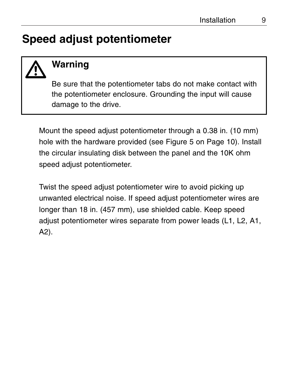 Speed adjust potentiometer | LEESON Chassis Mount PWM Control: 175292.00 User Manual | Page 15 / 44