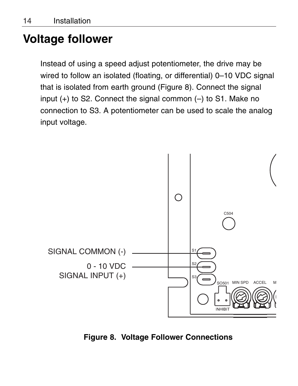 Voltage follower, Installation | LEESON Chassis Mount PWM Control: 175292.00 User Manual | Page 20 / 44