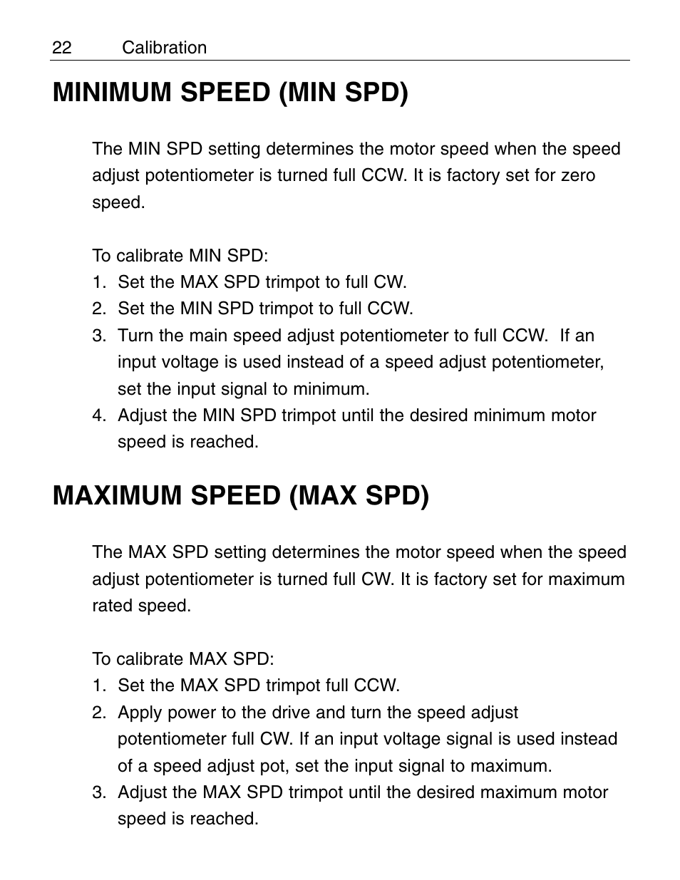 Minimum speed (min spd), Maximum speed (max spd) | LEESON Chassis Mount PWM Control: 175292.00 User Manual | Page 28 / 44