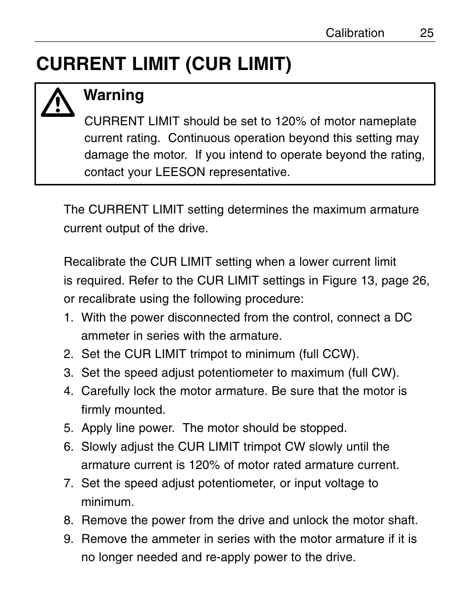 Current limit (cur limit) | LEESON Chassis Mount PWM Control: 175292.00 User Manual | Page 31 / 44