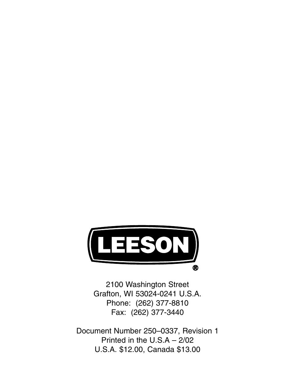 LEESON Chassis Mount PWM Control: 175292.00 User Manual | Page 44 / 44