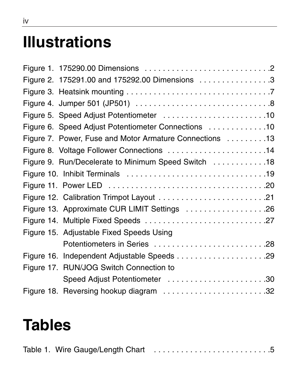 Illustrations & tables, Illustrations, Tables | LEESON Chassis Mount PWM Control: 175292.00 User Manual | Page 6 / 44