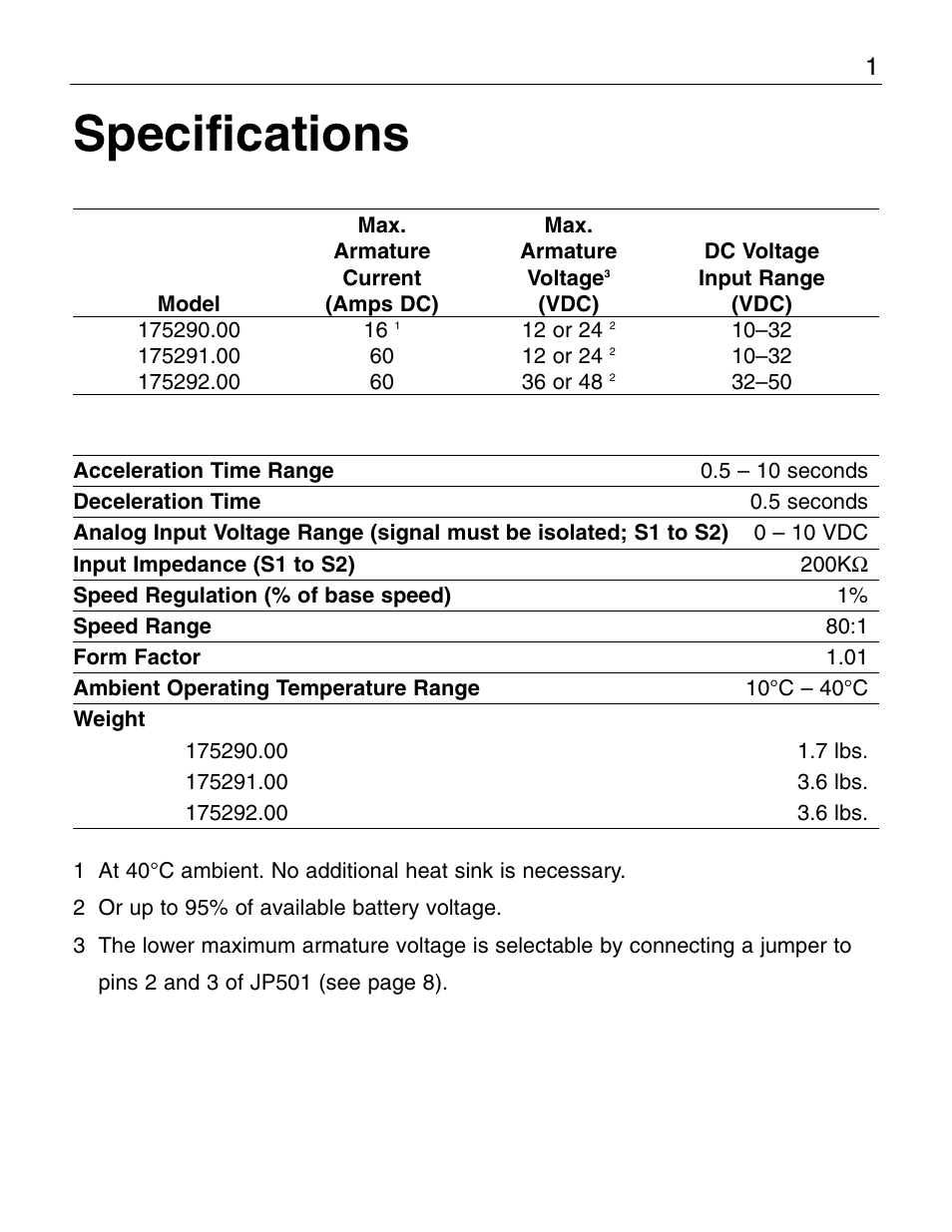 Specifications | LEESON Chassis Mount PWM Control: 175292.00 User Manual | Page 7 / 44