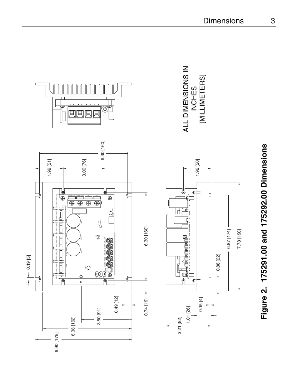 Dimensions, All dimensions in inches [millimeters | LEESON Chassis Mount PWM Control: 175292.00 User Manual | Page 9 / 44