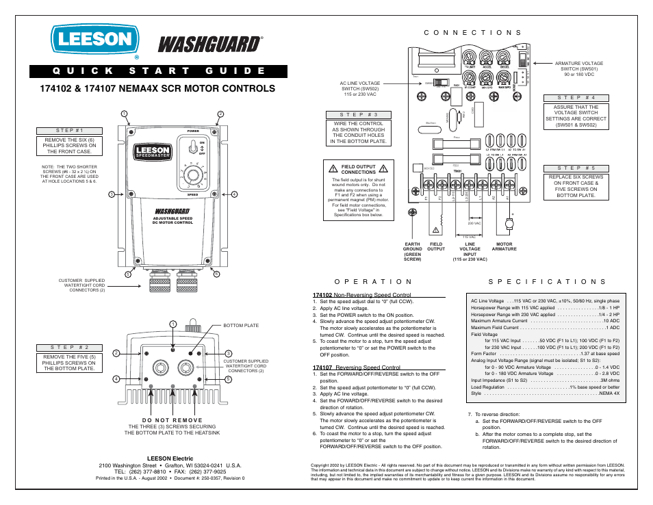 LEESON NEMA 4x SCR Controls: 174107 User Manual | 1 page