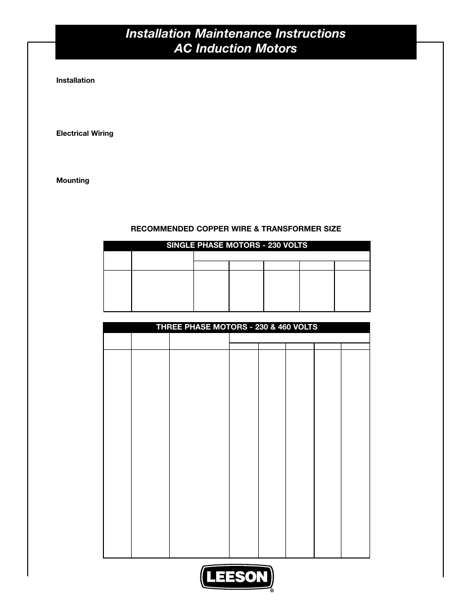 LEESON AC Induction Motors User Manual | Page 2 / 2