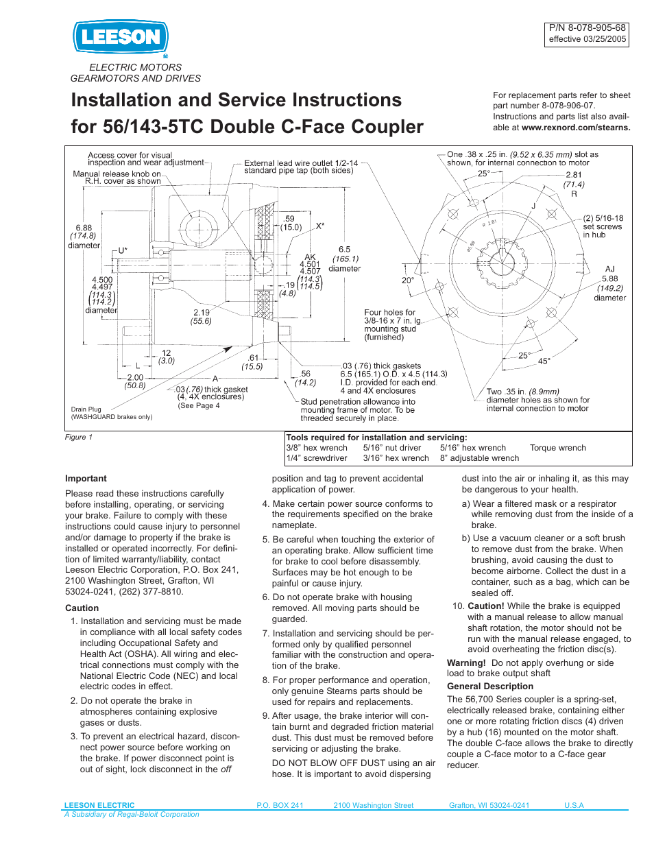 LEESON 143-5TC Double C-Face Coupler User Manual | 4 pages