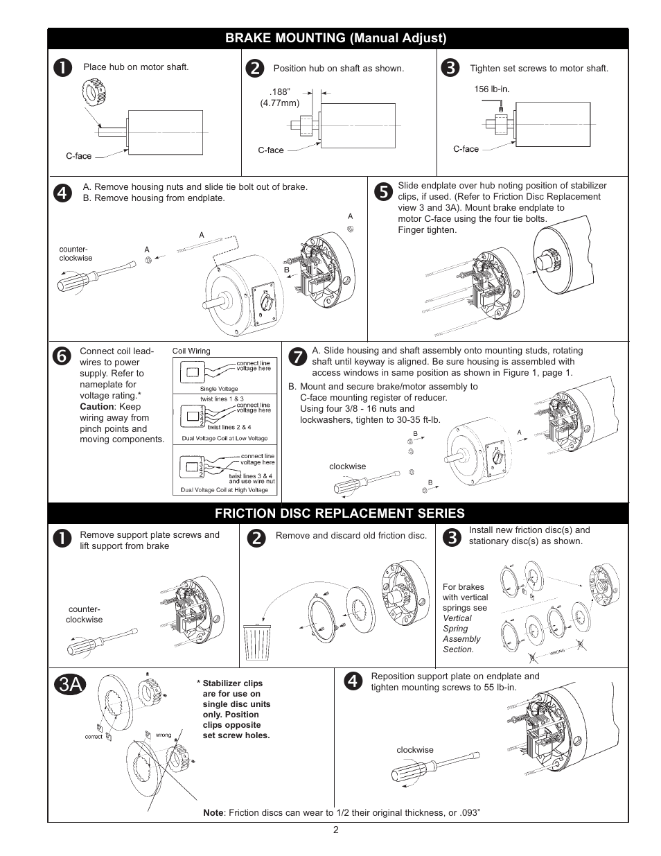 Brake mounting (manual adjust), Friction disc replacement series | LEESON 143-5TC Double C-Face Coupler User Manual | Page 2 / 4