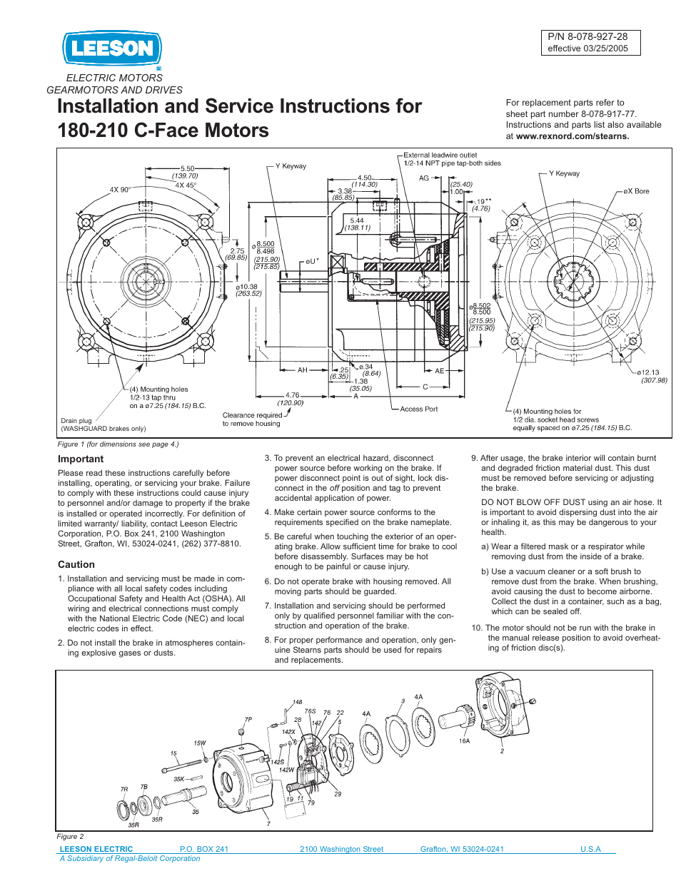 LEESON 210 C-Face Motors User Manual | 4 pages