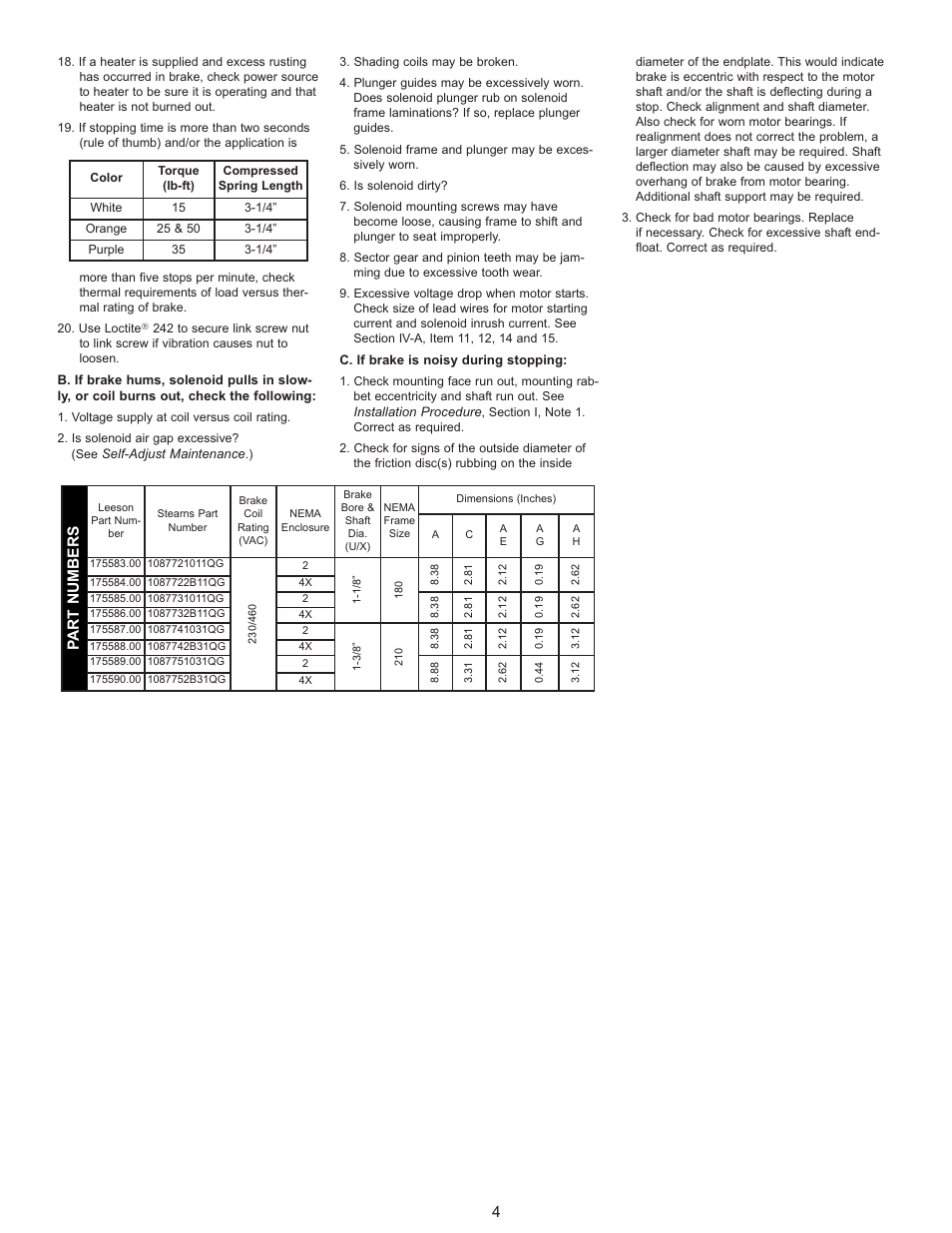 4p art numbers | LEESON 210 C-Face Motors User Manual | Page 4 / 4