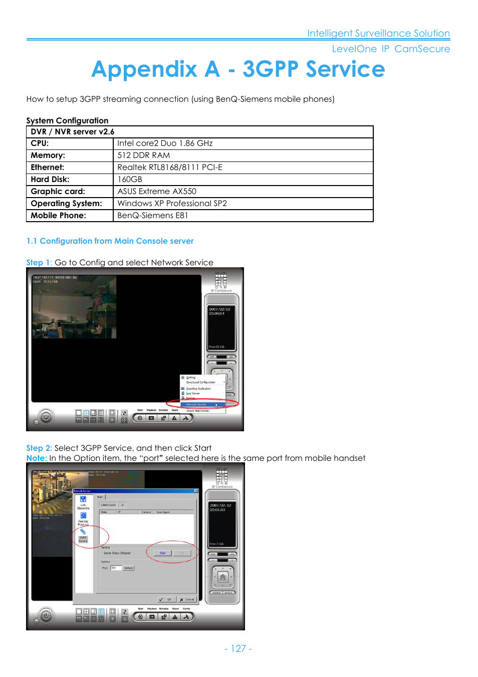 Appendix a - 3gpp service, 1 configuration from main console server | LevelOne FCS-8006 User Manual | Page 128 / 139