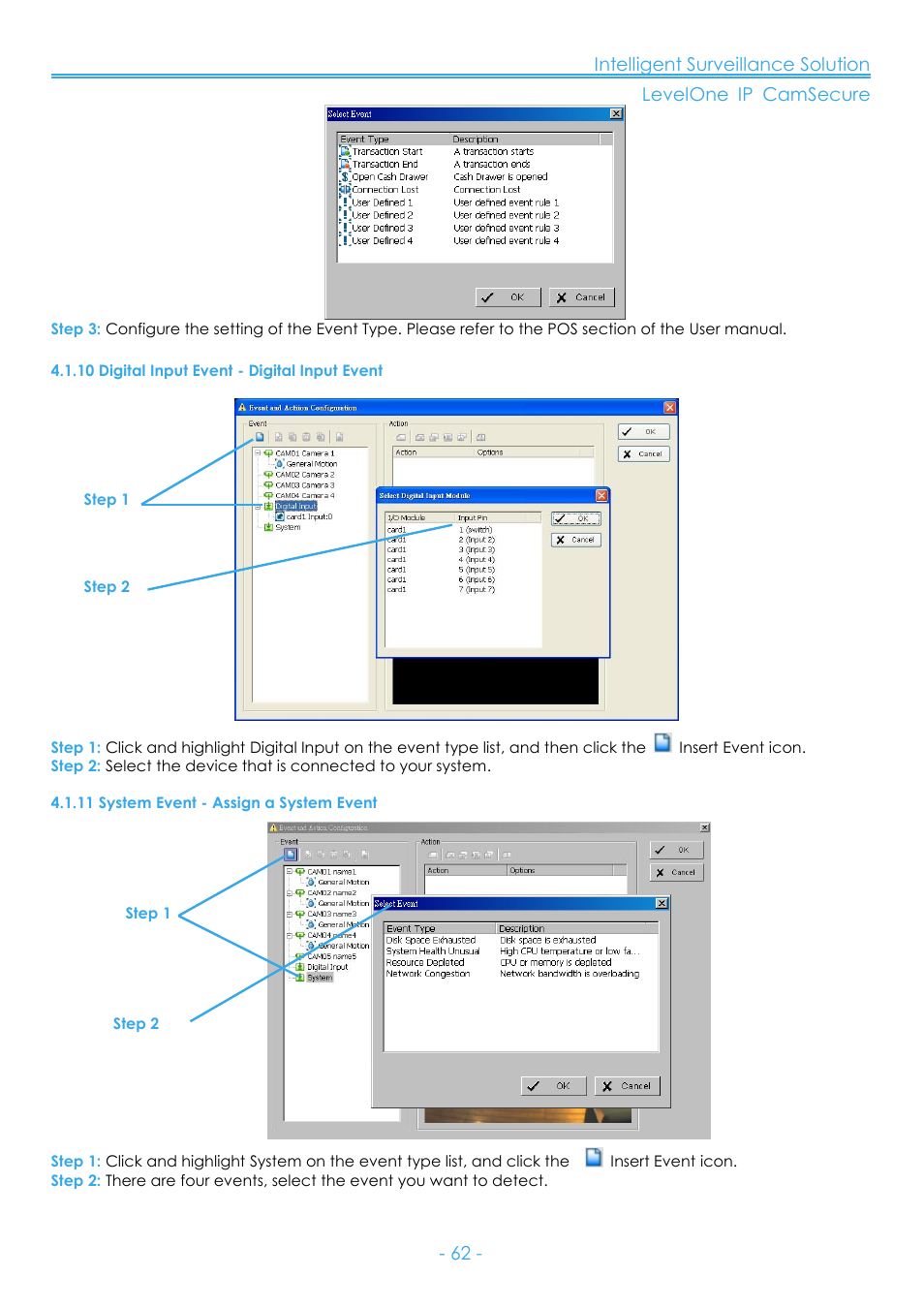 10 digital input event - digital input event, 11 system event - assign a system event | LevelOne FCS-8006 User Manual | Page 63 / 139