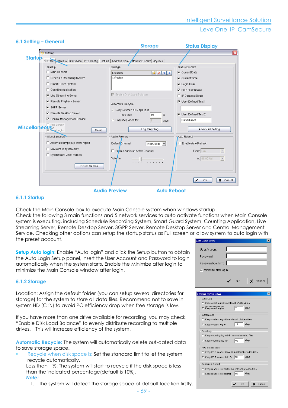 1 setting – general, 1 startup, 2 storage | LevelOne FCS-8006 User Manual | Page 70 / 139