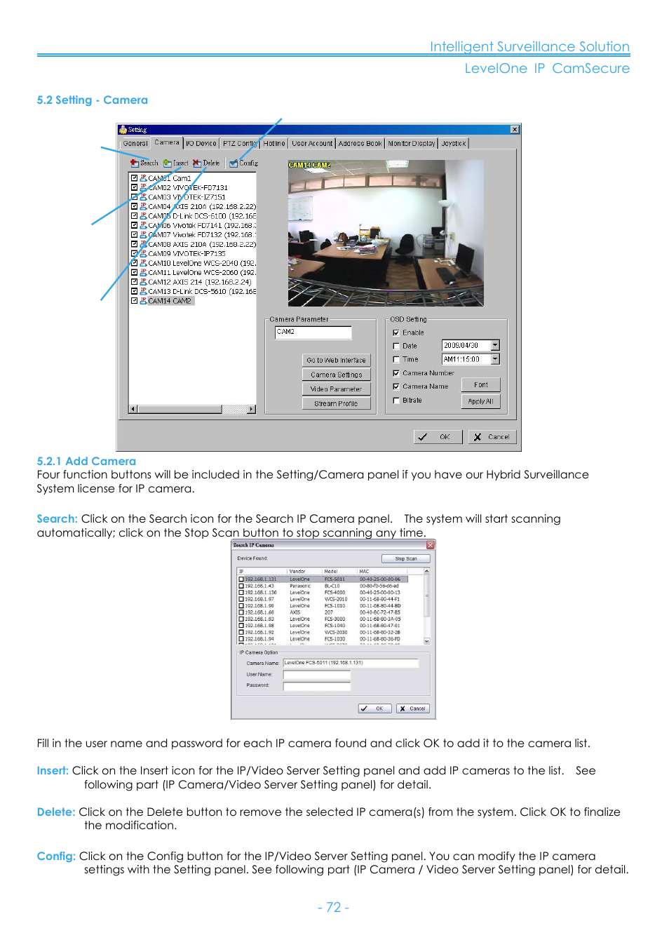 2 setting - camera, 1 add camera | LevelOne FCS-8006 User Manual | Page 73 / 139