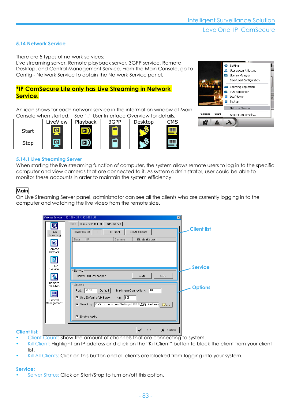 14 network service, 1 live streaming server | LevelOne FCS-8006 User Manual | Page 84 / 139