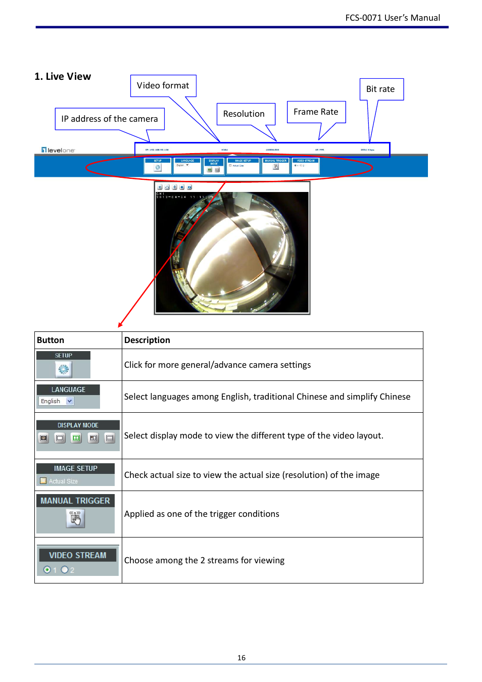 Live view | LevelOne FCS-0071 User Manual | Page 17 / 51