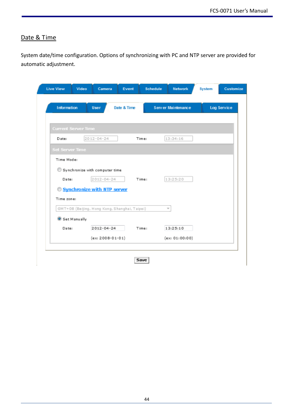 Date & time | LevelOne FCS-0071 User Manual | Page 45 / 51
