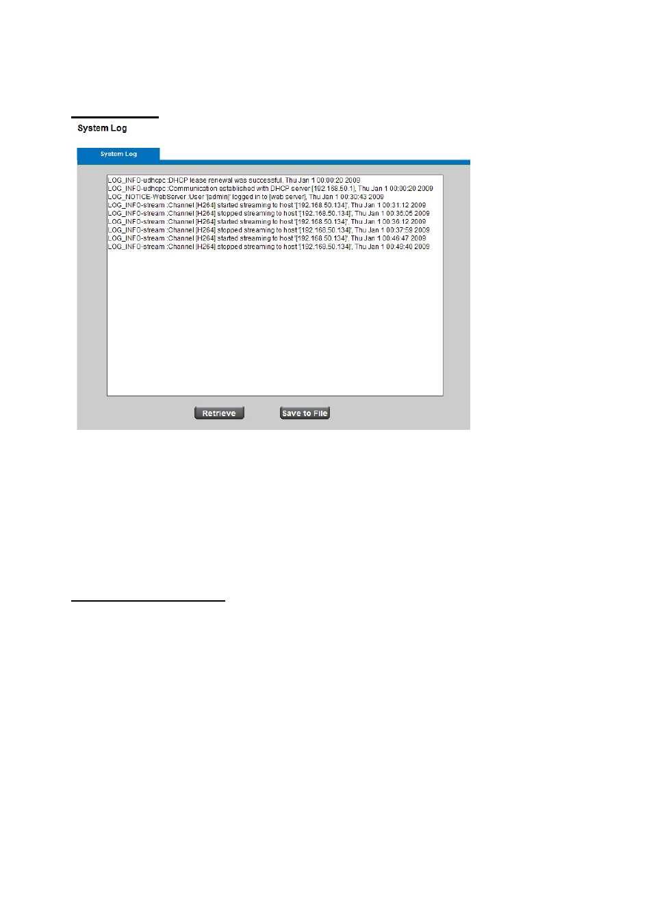 System, System log, Date & time settings | System log date & time settings | LevelOne FCS-1122 User Manual | Page 44 / 49