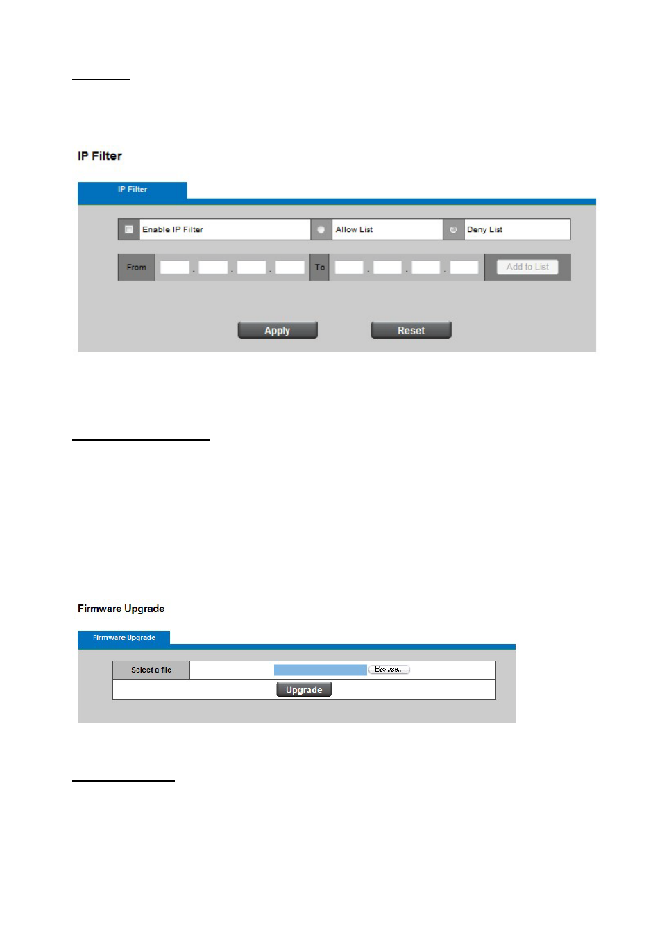 Ip filter, Firmware upgrade, Configuration | 48 ip filter | LevelOne FCS-1122 User Manual | Page 48 / 49