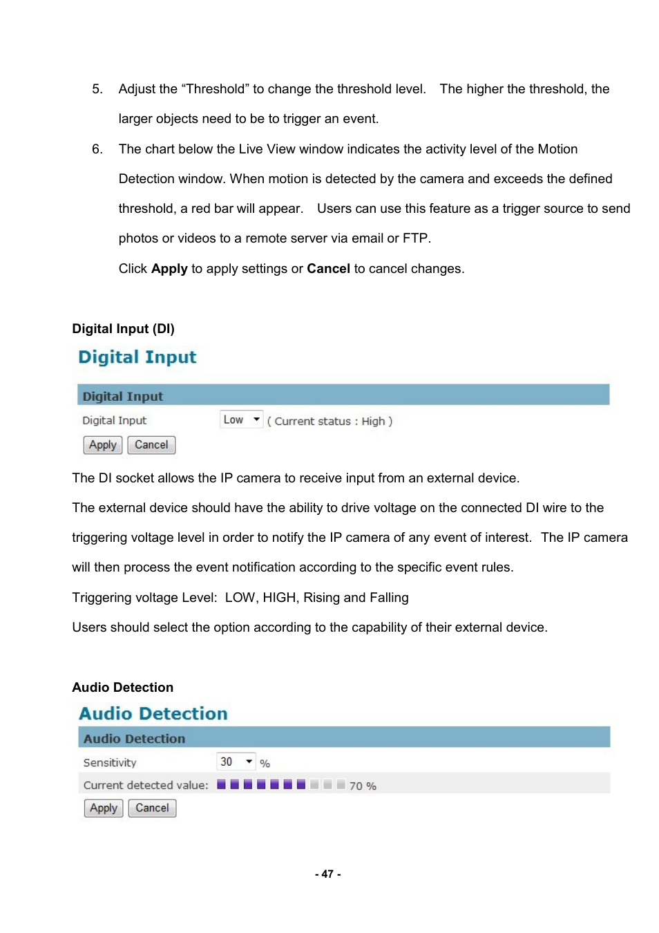Digital input (di) audio detection | LevelOne FCS-3052 User Manual | Page 51 / 66