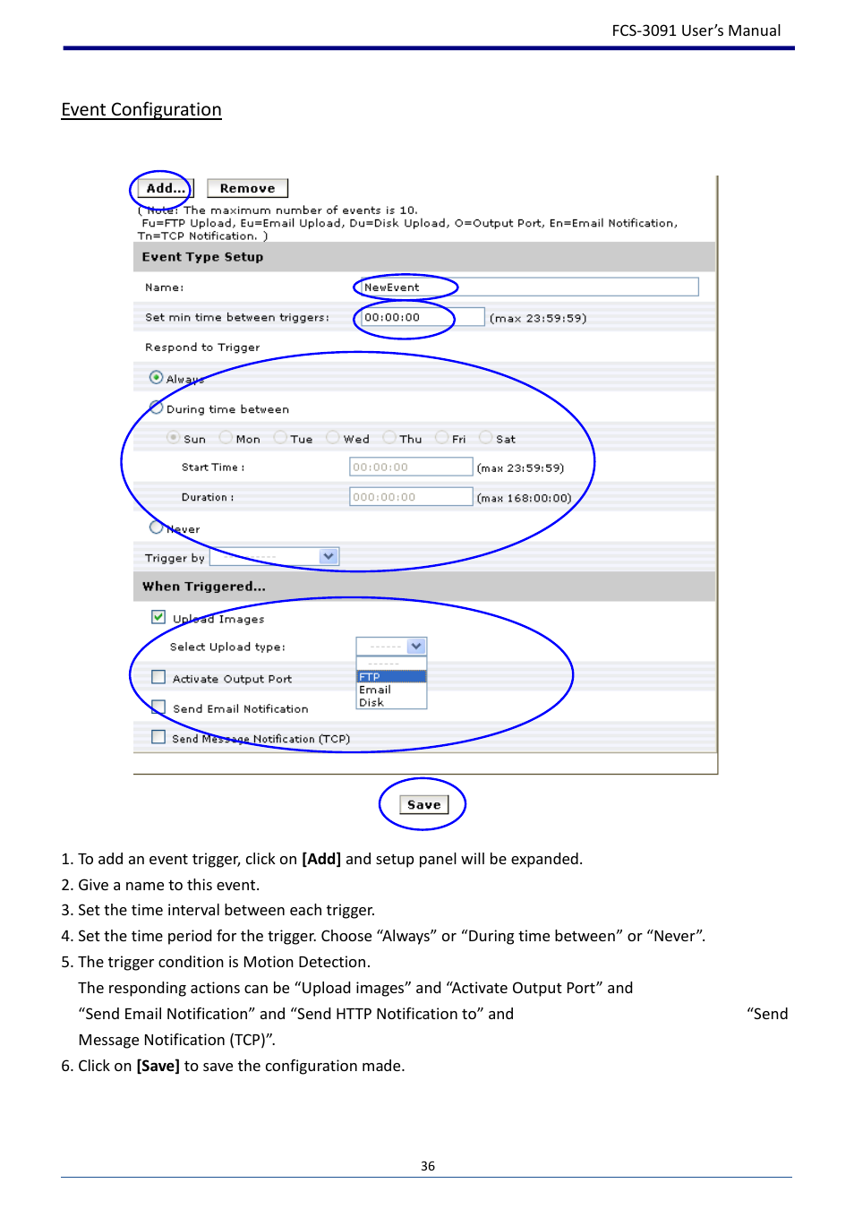 Event configuration | LevelOne FCS-3091 User Manual | Page 37 / 53