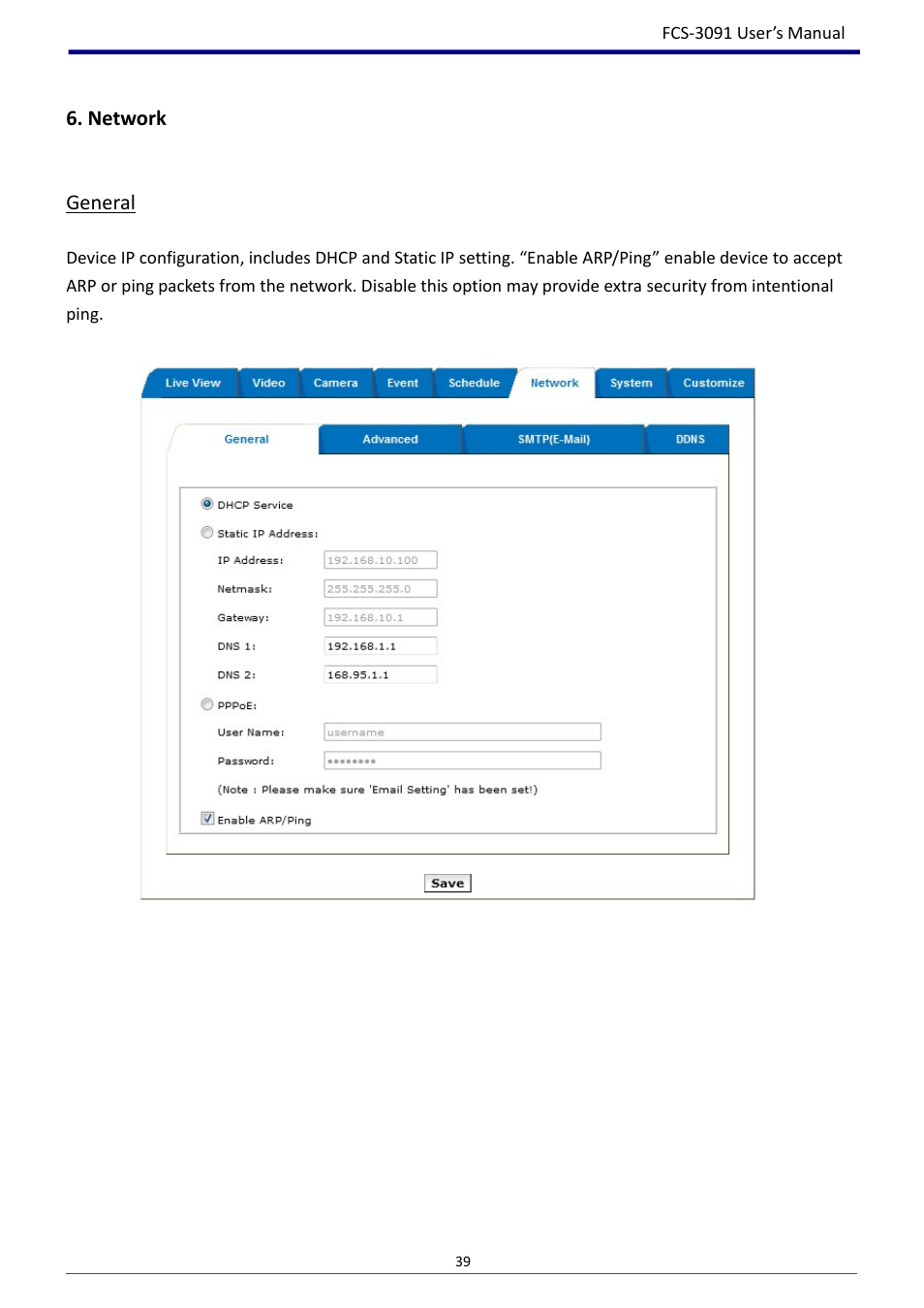 Network, General, Network general | LevelOne FCS-3091 User Manual | Page 40 / 53