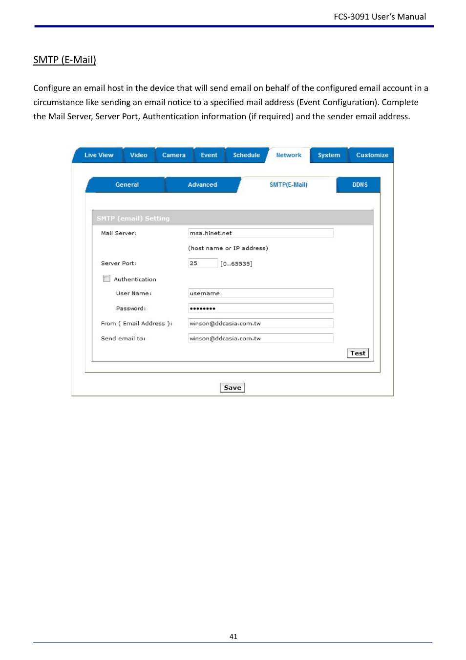 Smtp (e-mail) | LevelOne FCS-3091 User Manual | Page 42 / 53