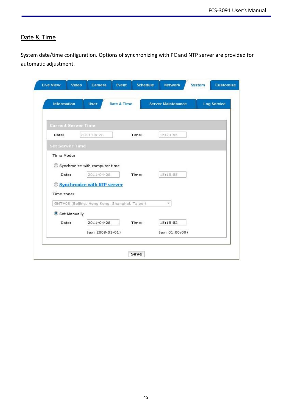 Date & time | LevelOne FCS-3091 User Manual | Page 46 / 53
