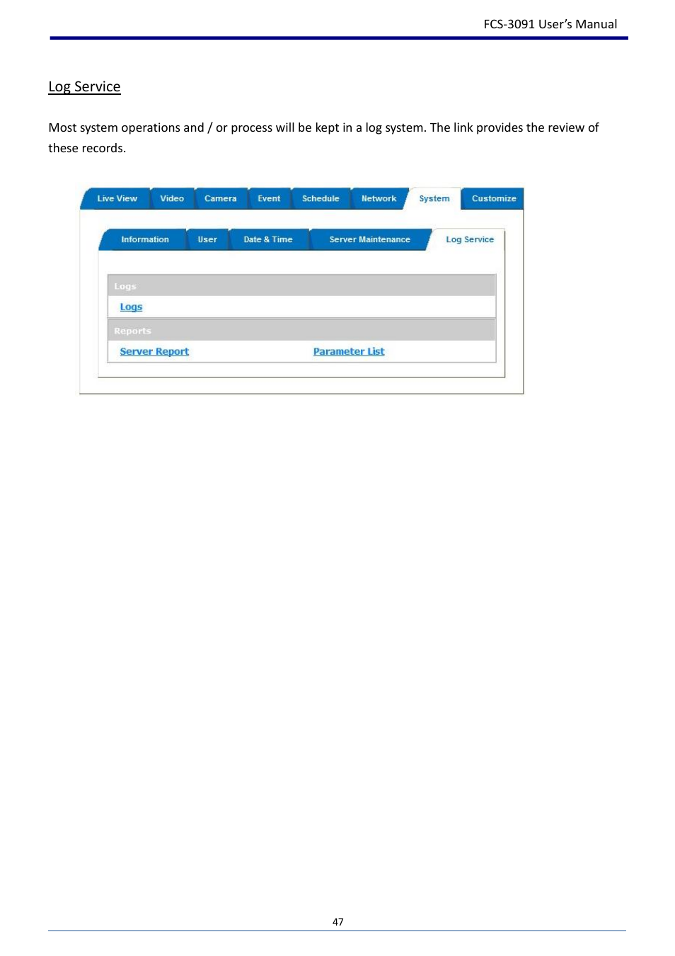 Log service | LevelOne FCS-3091 User Manual | Page 48 / 53