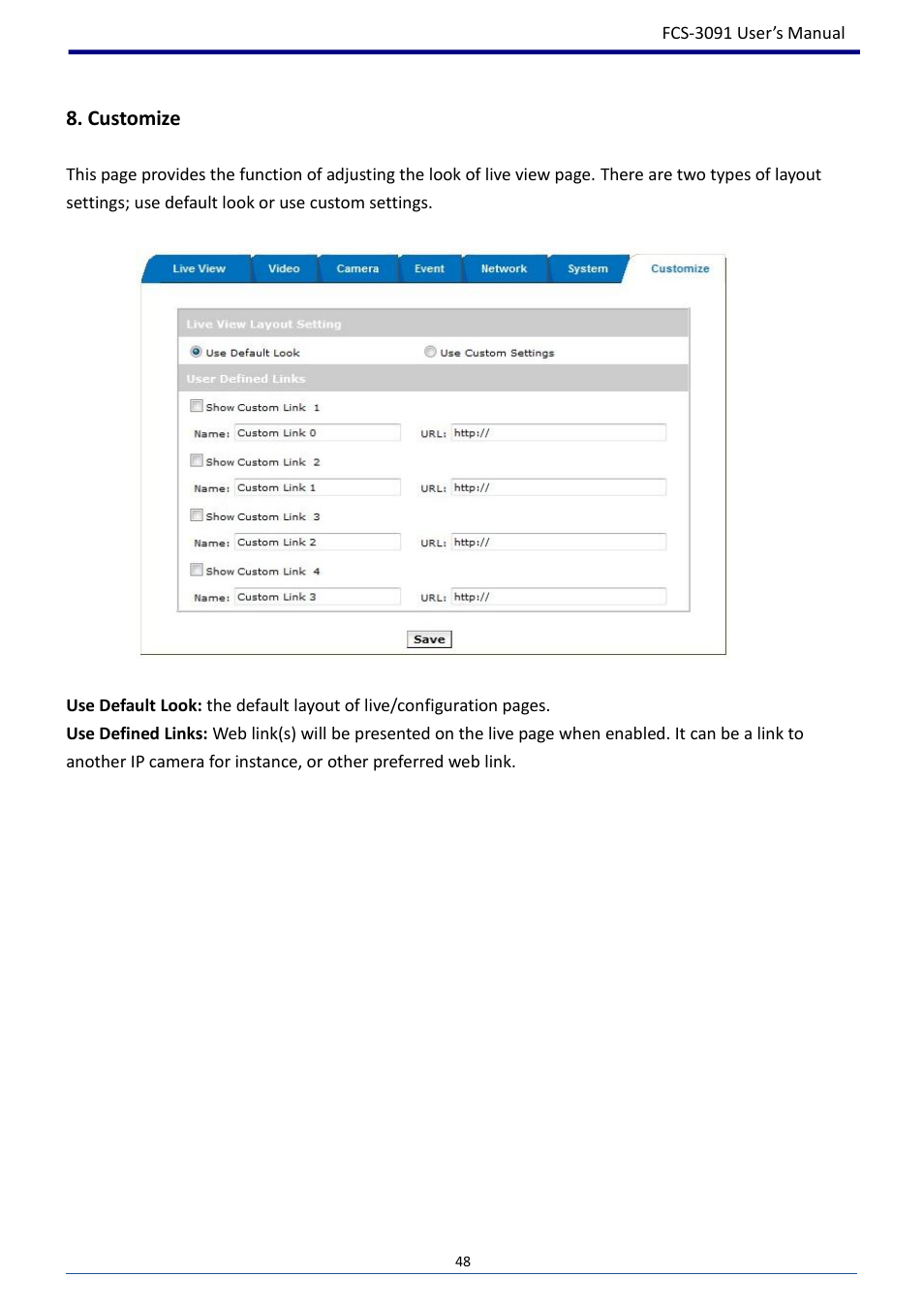 Customize | LevelOne FCS-3091 User Manual | Page 49 / 53