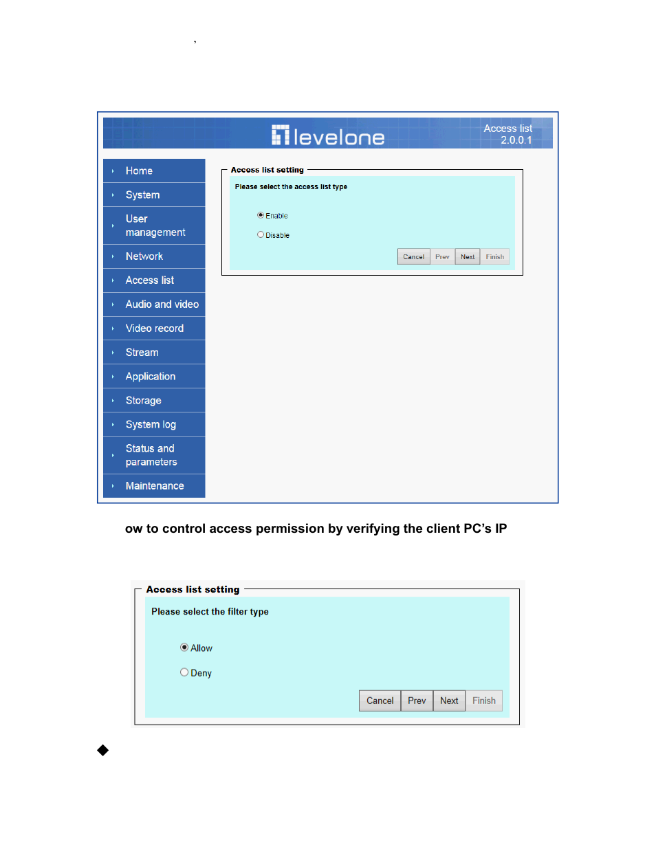Access list | LevelOne FCS-5042 User Manual | Page 29 / 56