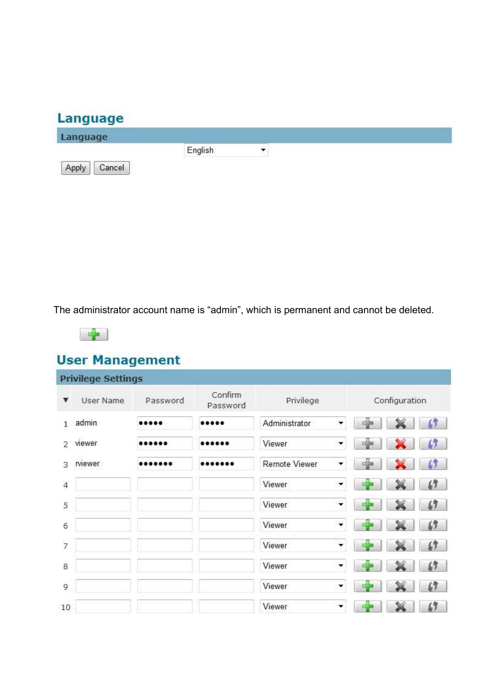 Maintenance, Language, User management | LevelOne FCS-5052 User Manual | Page 56 / 63