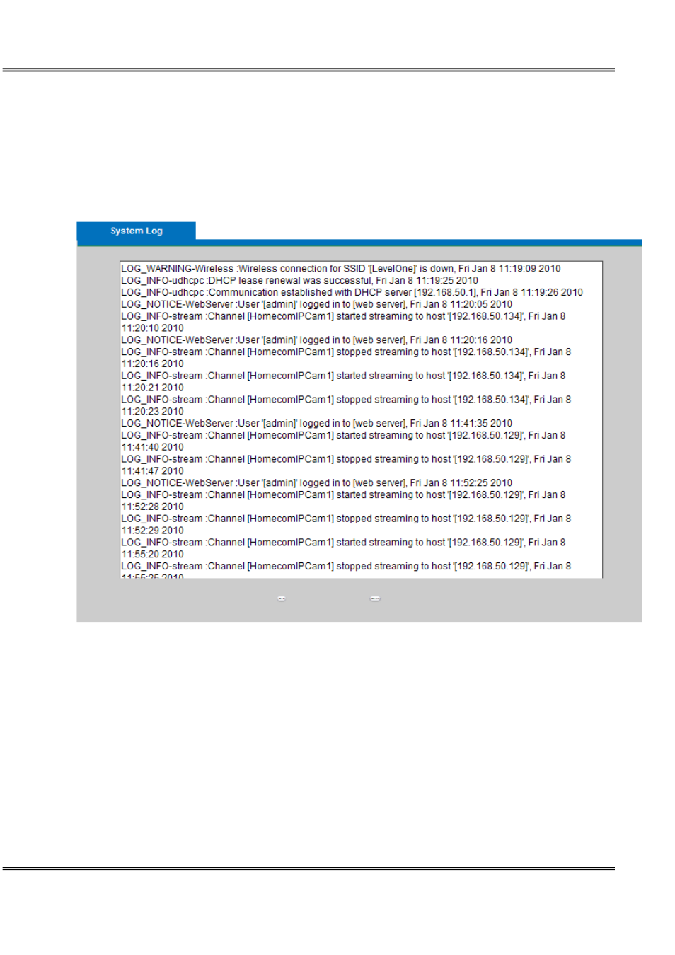 System log, System | LevelOne WCS-0050 User Manual | Page 49 / 56
