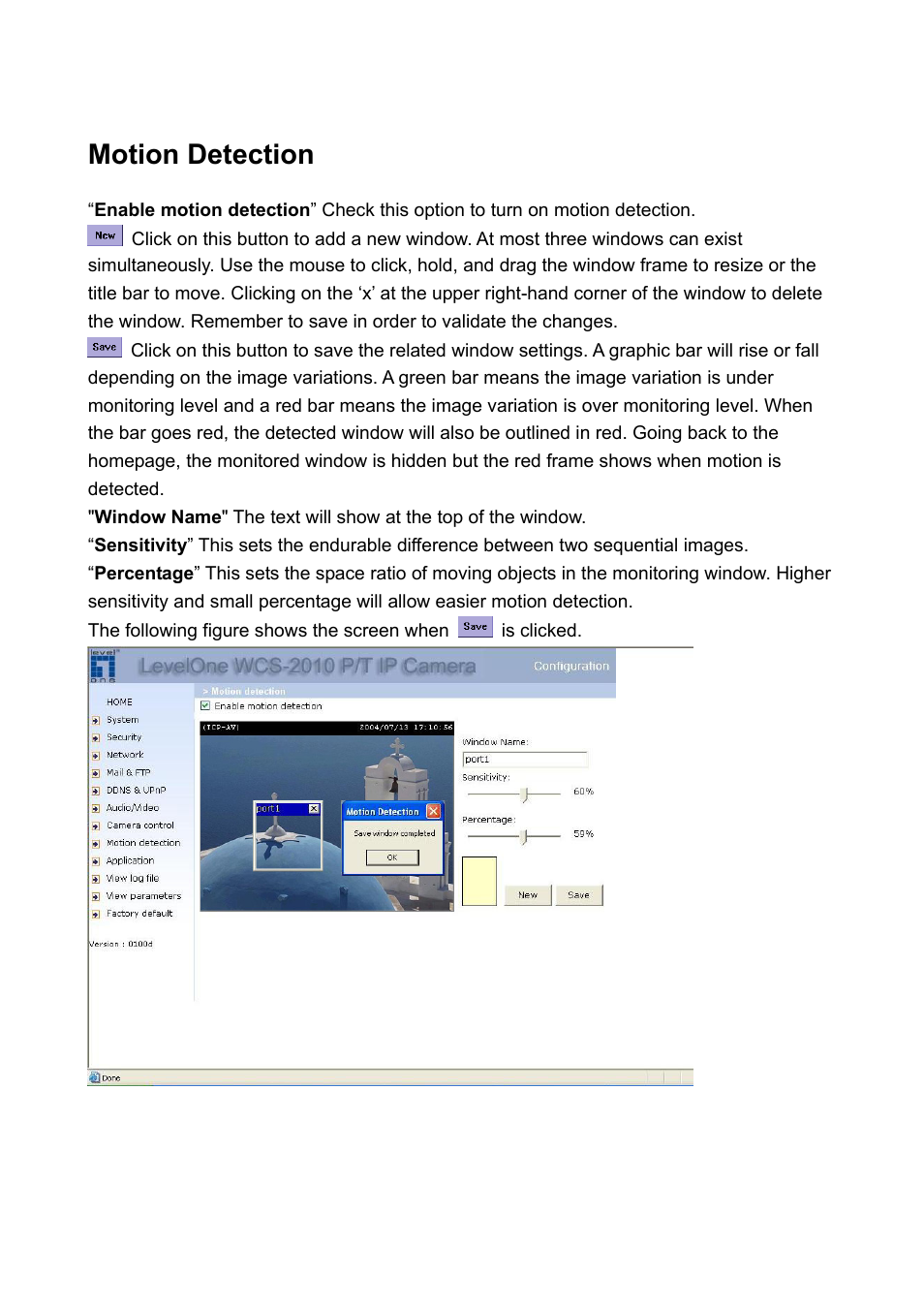 Motion detection | LevelOne WCS-2010 User Manual | Page 46 / 68