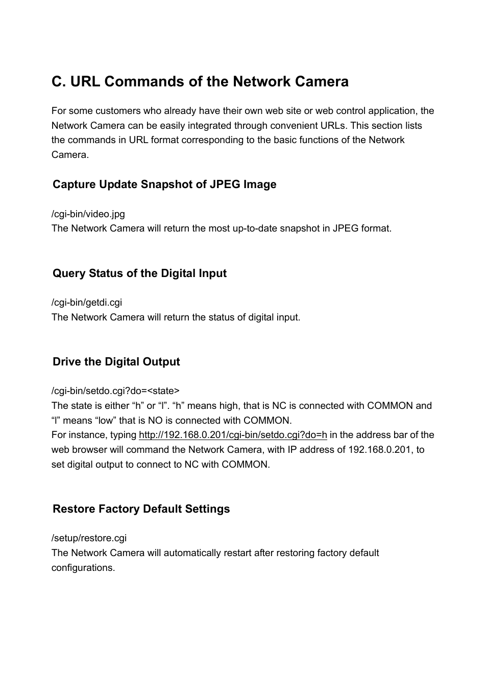 C. url commands of the network camera | LevelOne WCS-2010 User Manual | Page 57 / 68