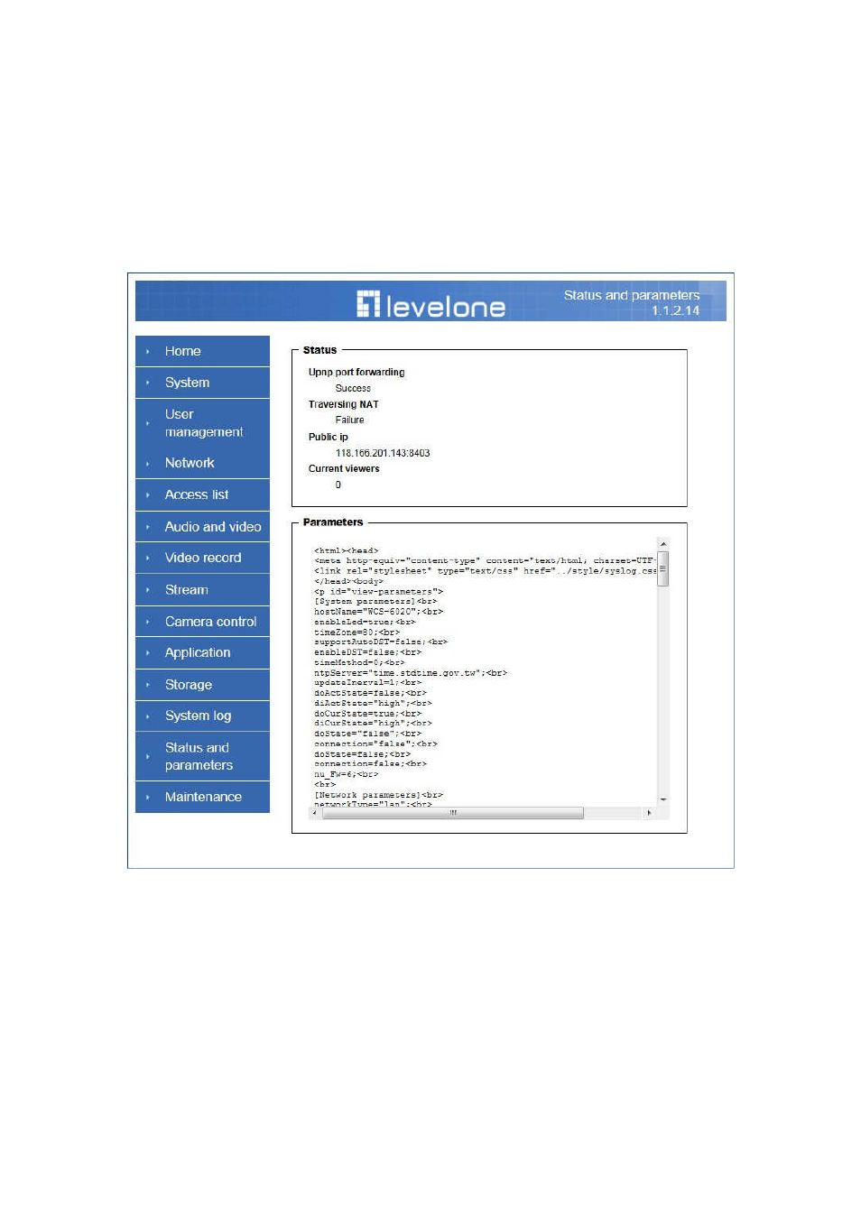 Status and parameters | LevelOne WCS-6050 User Manual | Page 45 / 54