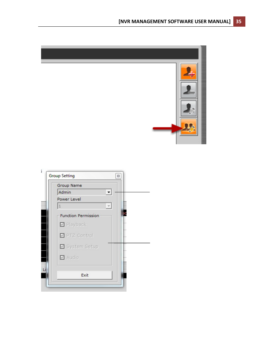 Edit group privilege | LevelOne NVR-0216 User Manual | Page 35 / 86